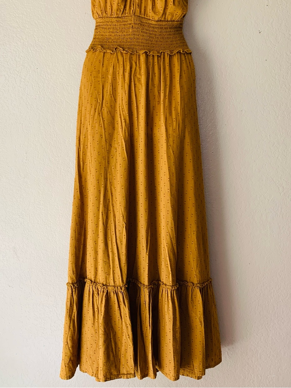 Old Navy Miners Gold Swiss Dot Babydoll Milkmaid Country Maxi Dress Size M - Picture 5 of 8